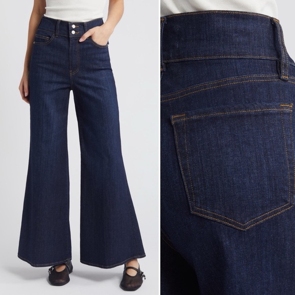 Frame Le Palazzo Wide Leg Jeans High Crop Dark Denim Blue Fawcett 70s Classic 30 - Picture 1 of 13